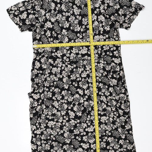 Marks and Spencer Women Black Floral Shift Knee Length Dress Size 18