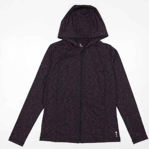 Tu Women’s Black Pink Full Zip Hooded Sweatshirt Size 10 Polyester Blend