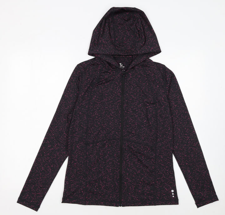 Tu Women’s Black Pink Full Zip Hooded Sweatshirt Size 10 Polyester Blend
