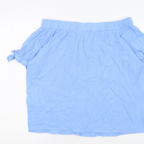 ICHI Women Blue Off Shoulder Short Sleeve Blouse M