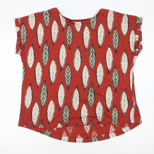 White Stuff Women’s Red Leaf Print Cotton T-Shirt UK 14