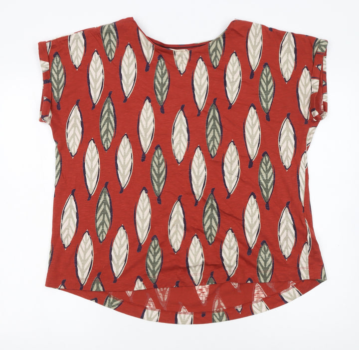 White Stuff Women’s Red Leaf Print Cotton T-Shirt UK 14