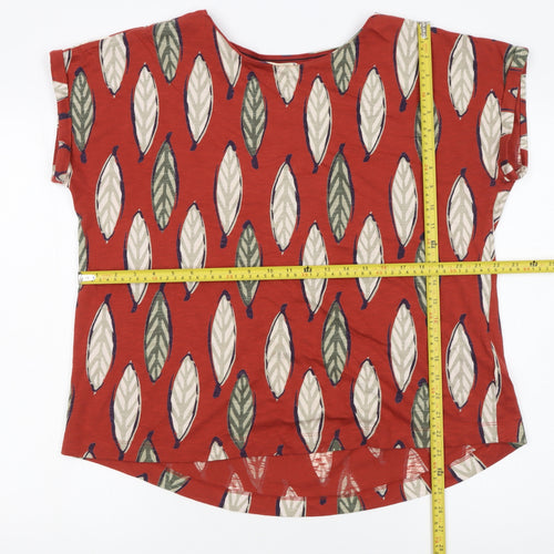 White Stuff Women’s Red Leaf Print Cotton T-Shirt UK 14