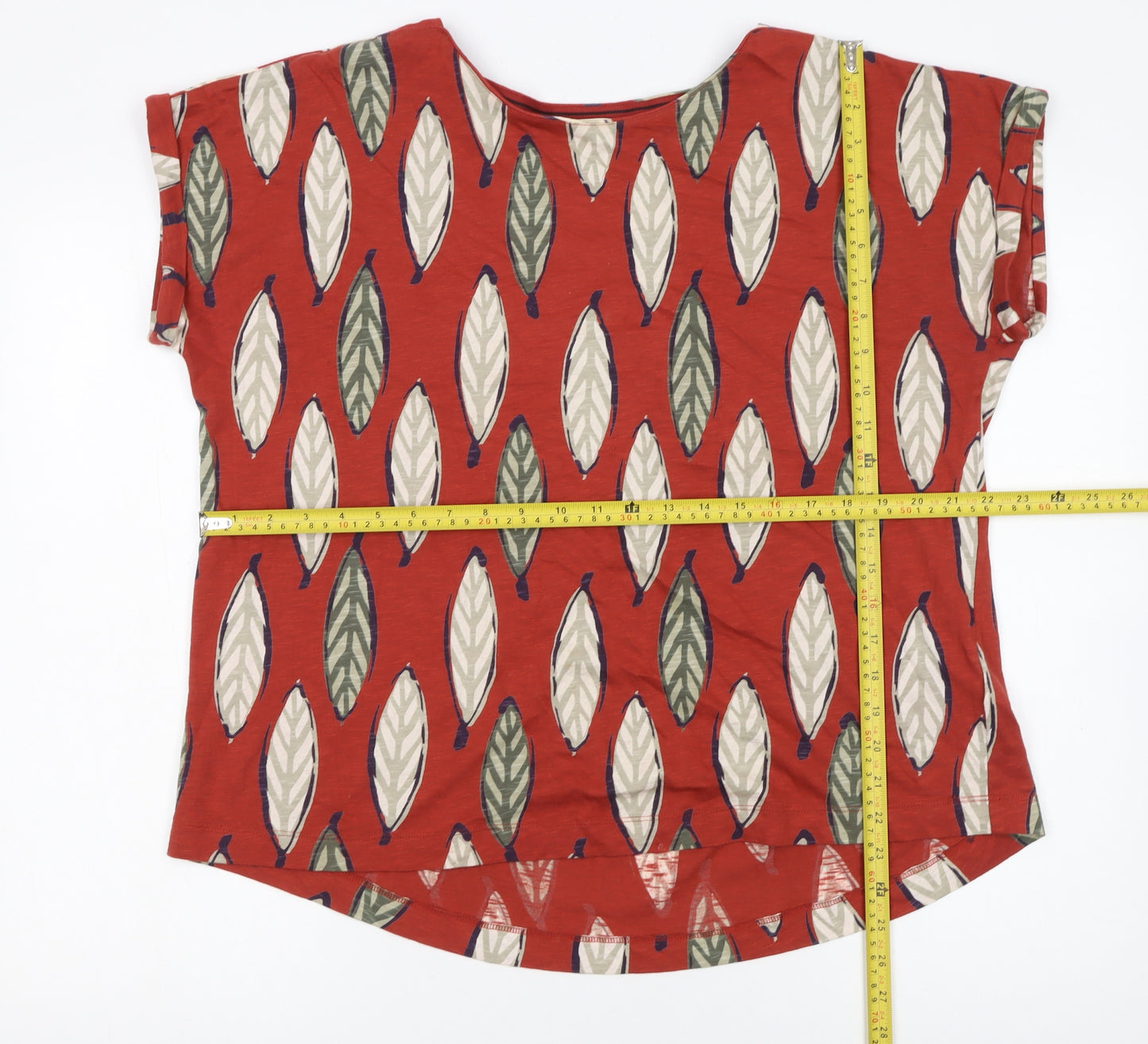 White Stuff Women’s Red Leaf Print Cotton T-Shirt UK 14