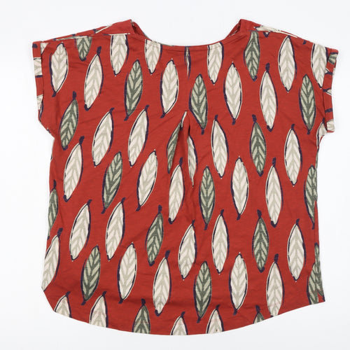 White Stuff Women’s Red Leaf Print Cotton T-Shirt UK 14
