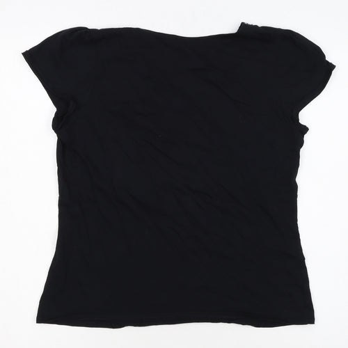 Marks and Spencer Women’s Black Sequin V-Neck Short Sleeve Cotton T-Shirt UK 14