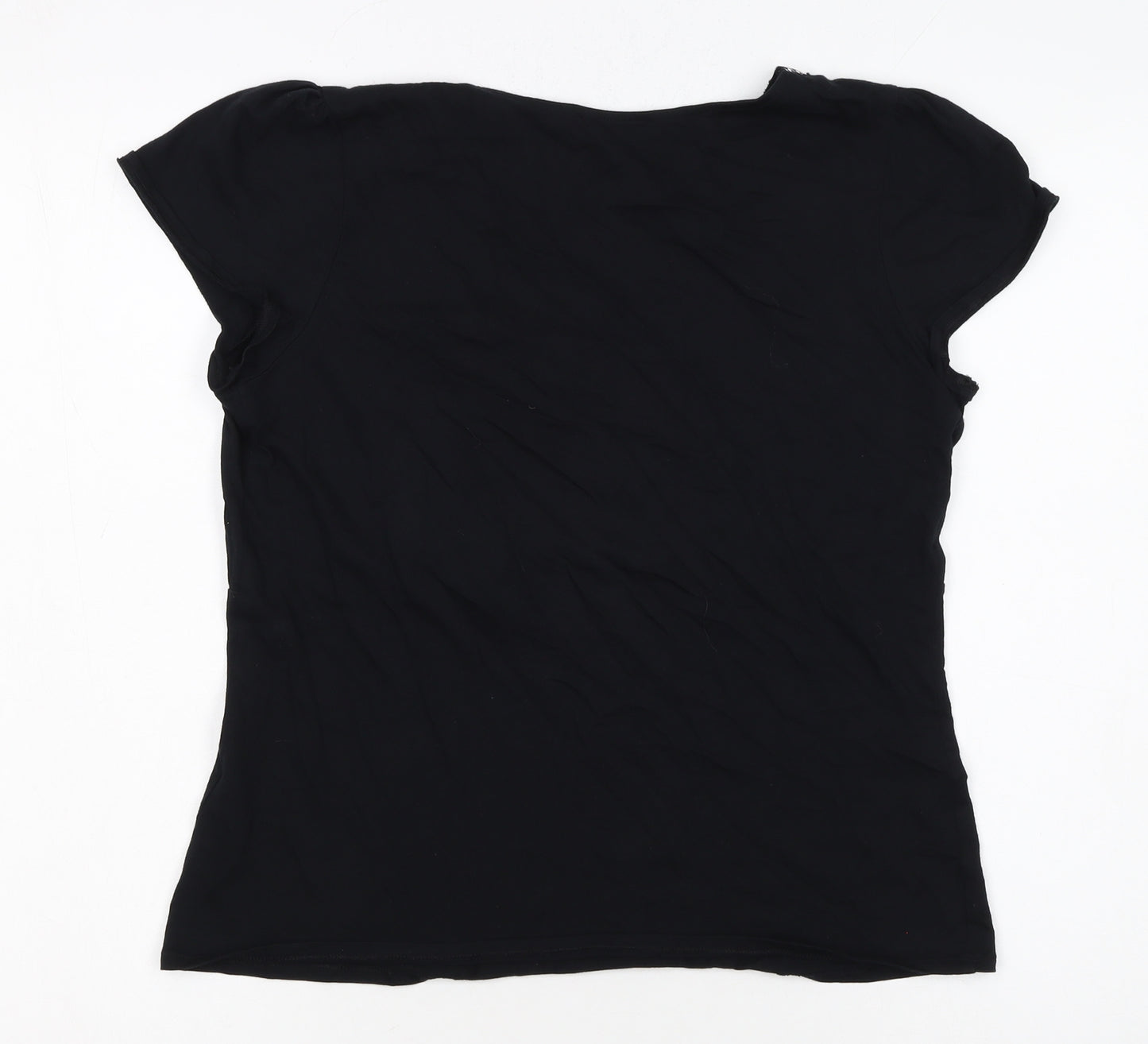 Marks and Spencer Women’s Black Sequin V-Neck Short Sleeve Cotton T-Shirt UK 14