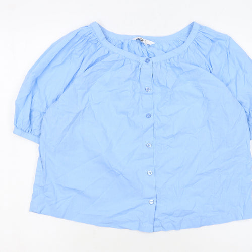 Next Women Blue Cotton Short Sleeve Button Blouse Size 6