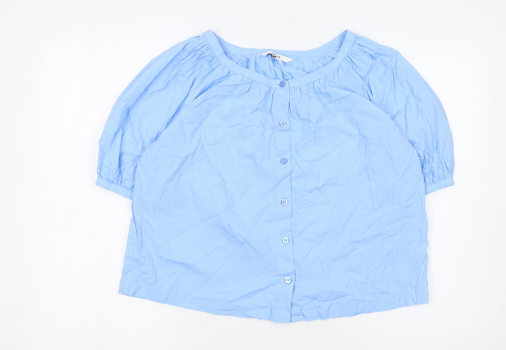 Next Women Blue Cotton Short Sleeve Button Blouse Size 6