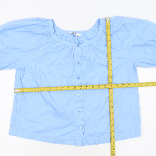 Next Women Blue Cotton Short Sleeve Button Blouse Size 6