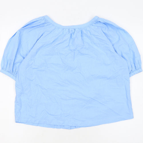 Next Women Blue Cotton Short Sleeve Button Blouse Size 6