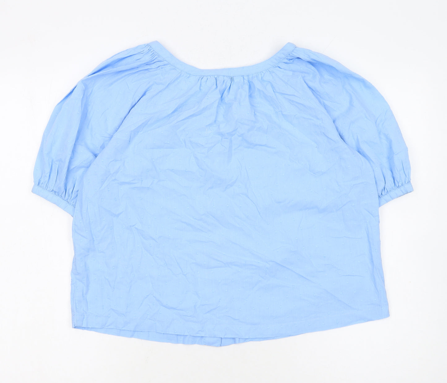 Next Women Blue Cotton Short Sleeve Button Blouse Size 6