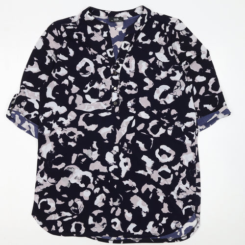 Wallis Women Blue Animal Print Shift Dress Size M 3/4 Sleeve