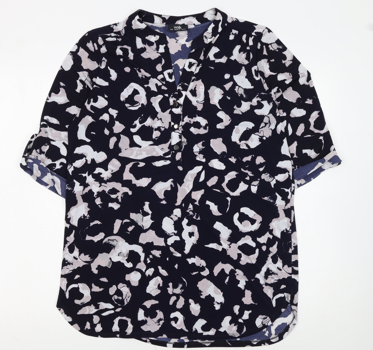 Wallis Women Blue Animal Print Shift Dress Size M 3/4 Sleeve