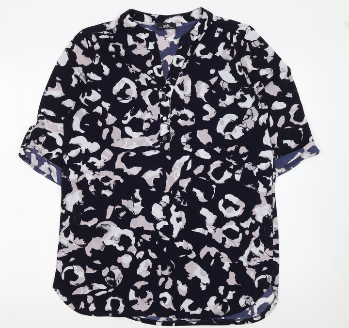 Wallis Women Blue Animal Print Shift Dress Size M 3/4 Sleeve