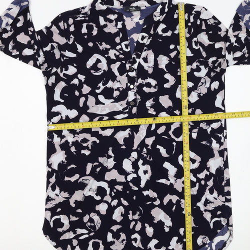 Wallis Women Blue Animal Print Shift Dress Size M 3/4 Sleeve