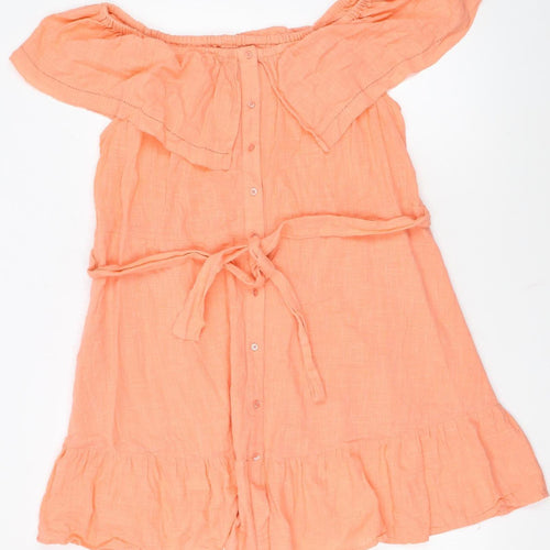 Primark Women's Orange Off Shoulder Short Cotton Dress Size 16