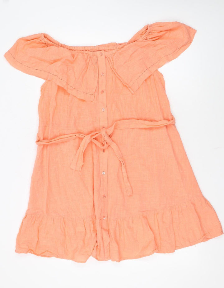 Primark Women's Orange Off Shoulder Short Cotton Dress Size 16