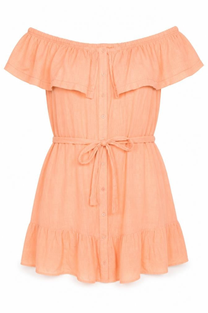 Primark Women's Orange Off Shoulder Short Cotton Dress Size 16