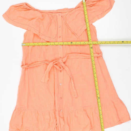 Primark Women's Orange Off Shoulder Short Cotton Dress Size 16