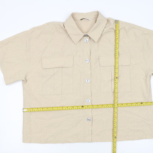 Tu Womens Beige Short Sleeve Collared Button-Up Linen Blend Shirt Size 22