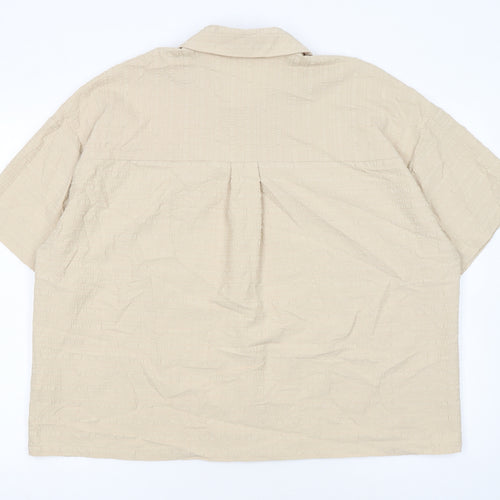 Tu Womens Beige Short Sleeve Collared Button-Up Linen Blend Shirt Size 22