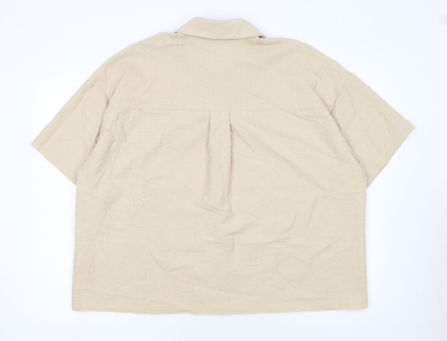 Tu Womens Beige Short Sleeve Collared Button-Up Linen Blend Shirt Size 22