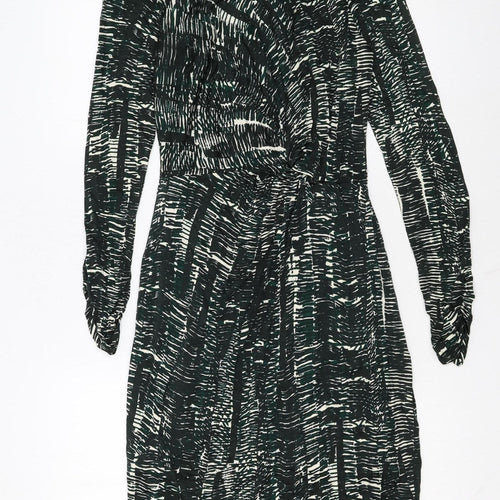 Ghost Women’s Green Geometric Wrap Dress Medium Long Sleeve