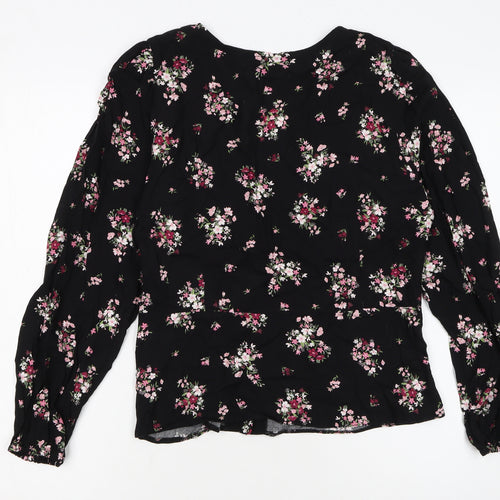 Dorothy Perkins Womens Black Floral Lace Trim V-Neck Blouse Size 12