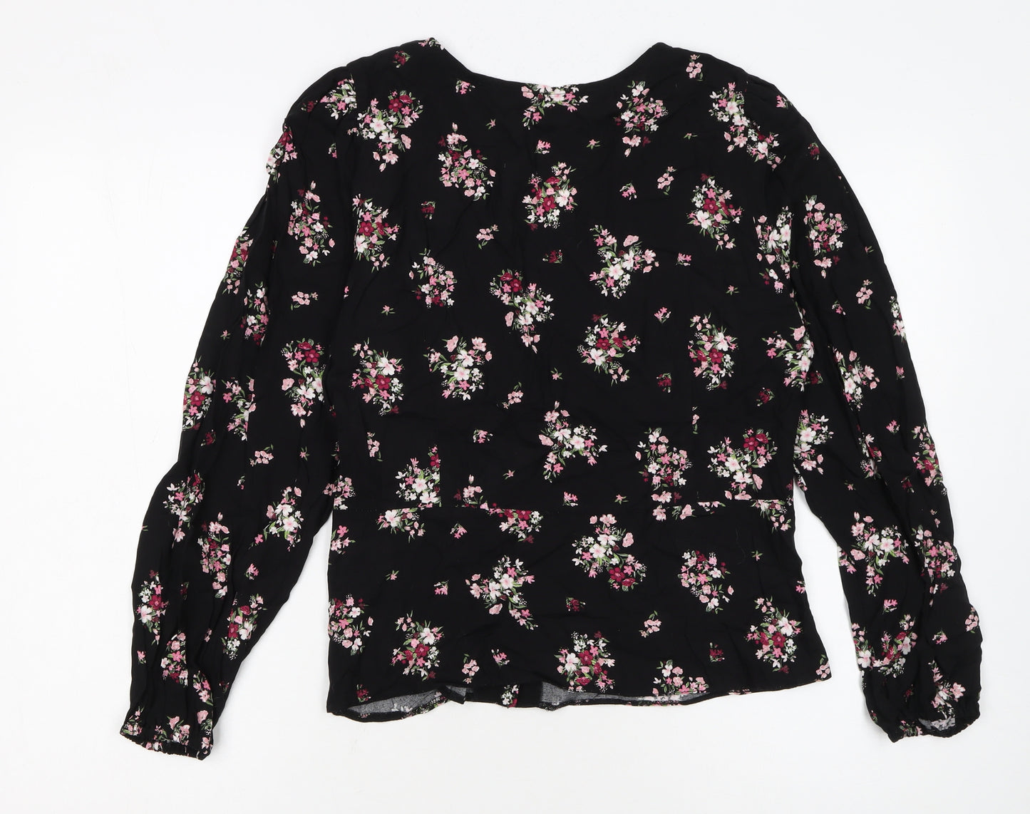 Dorothy Perkins Womens Black Floral Lace Trim V-Neck Blouse Size 12