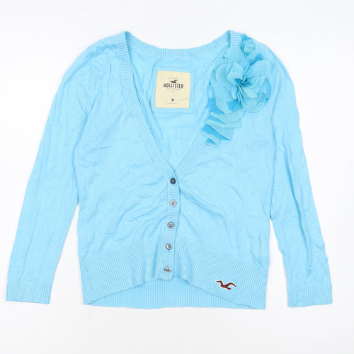Hollister Women's Blue Cotton Blend Cardigan M V-Neck Knit