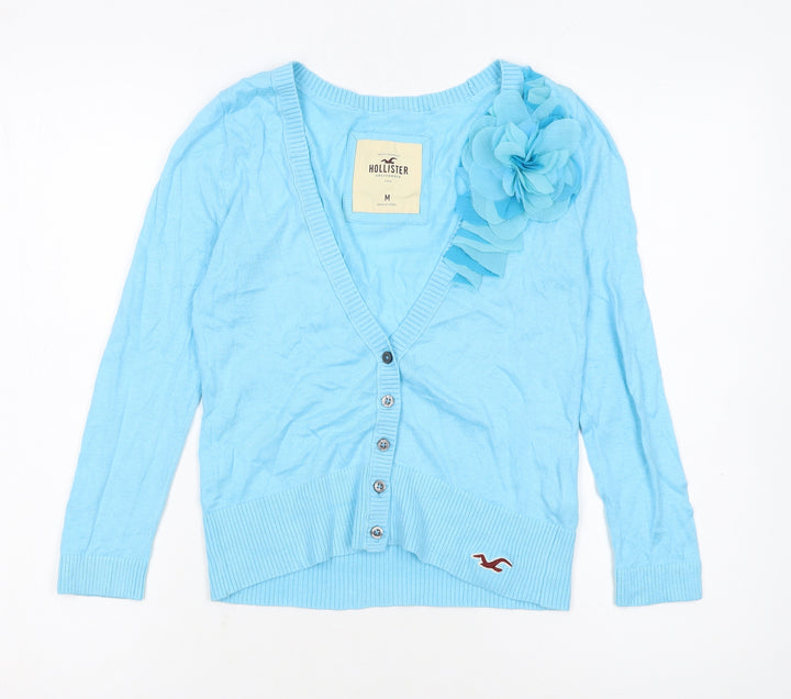 Hollister Women's Blue Cotton Blend Cardigan M V-Neck Knit