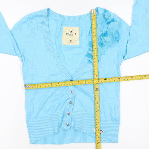 Hollister Women's Blue Cotton Blend Cardigan M V-Neck Knit