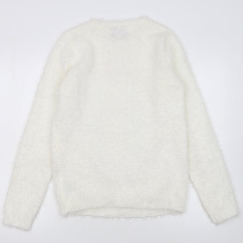Seasons Greetings Women's Ivory Christmas Penguin Sequin Jumper Size 12