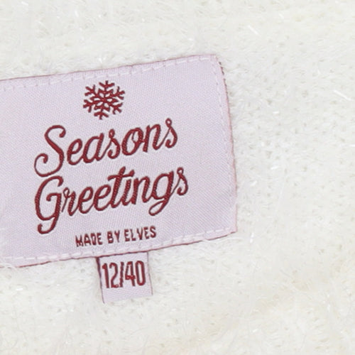 Seasons Greetings Women's Ivory Christmas Penguin Sequin Jumper Size 12
