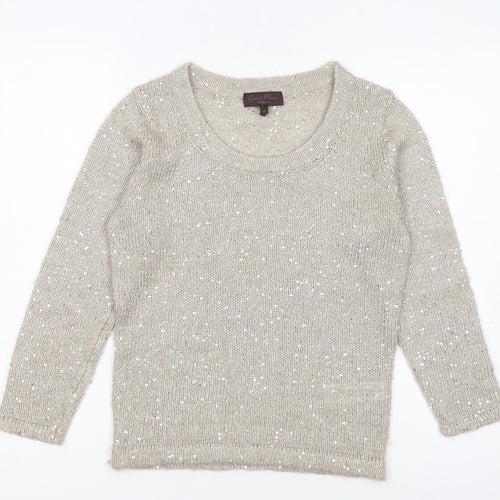 Great Plains Women Beige Sequin Knit Pullover Jumper Size S