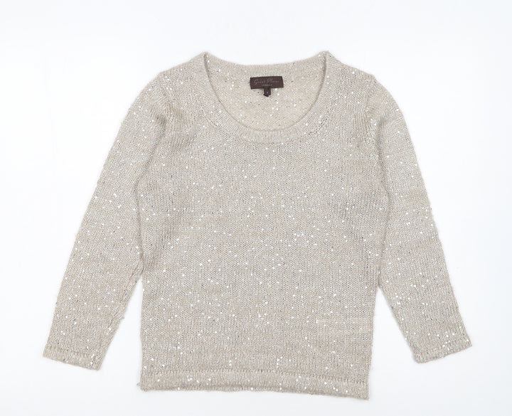 Great Plains Women Beige Sequin Knit Pullover Jumper Size S