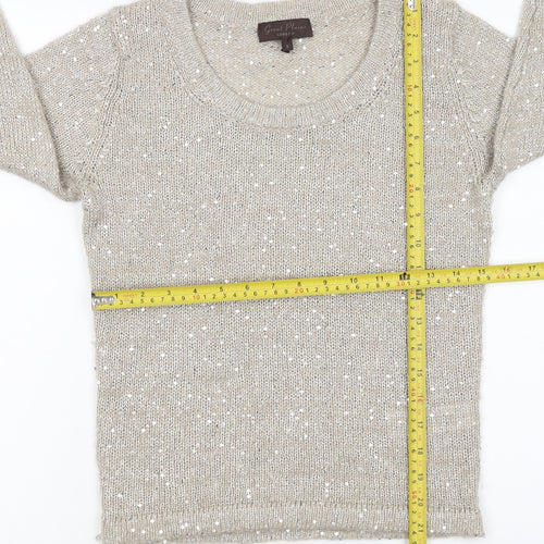 Great Plains Women Beige Sequin Knit Pullover Jumper Size S