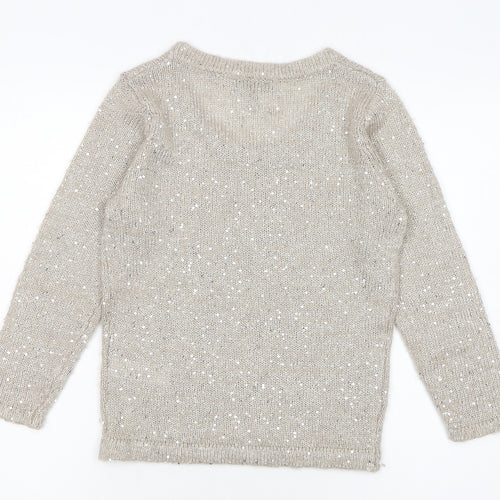 Great Plains Women Beige Sequin Knit Pullover Jumper Size S
