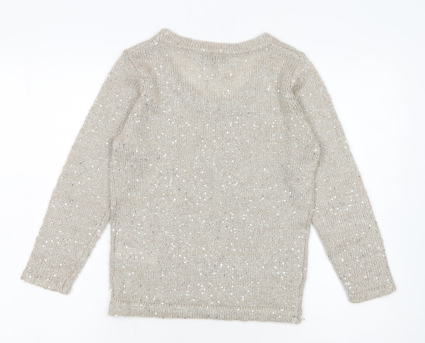 Great Plains Women Beige Sequin Knit Pullover Jumper Size S