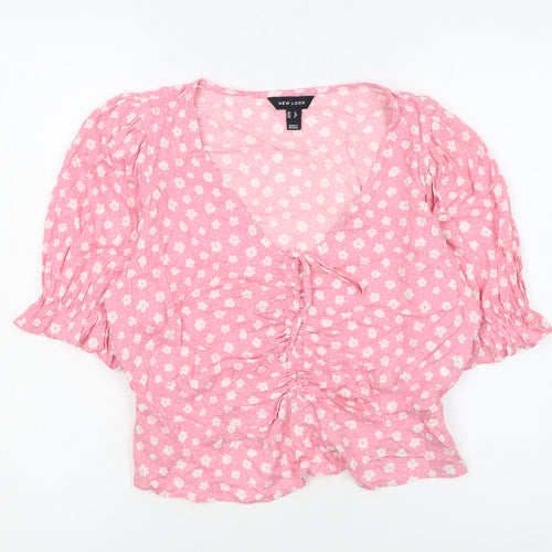 New Look Women's Pink Floral Viscose Cropped Blouse Size 12