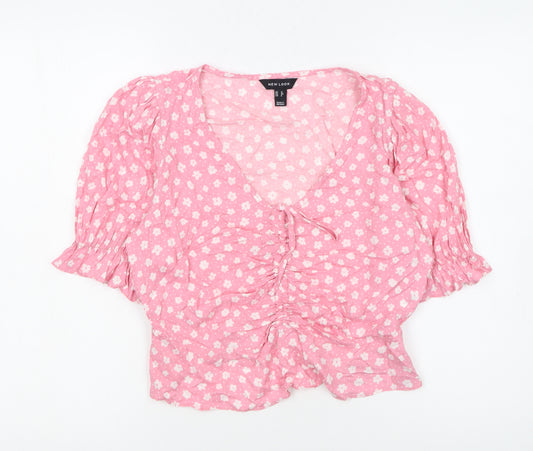 New Look Women's Pink Floral Viscose Cropped Blouse Size 12