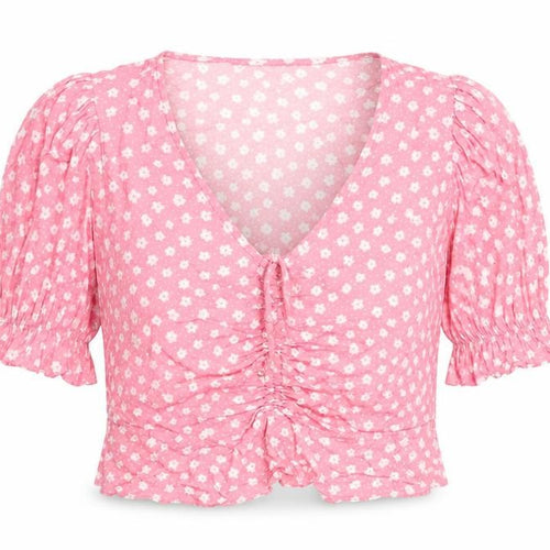 New Look Women's Pink Floral Viscose Cropped Blouse Size 12