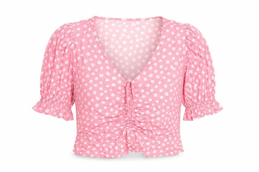 New Look Women's Pink Floral Viscose Cropped Blouse Size 12