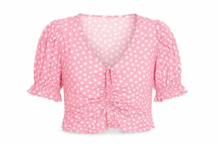 New Look Women's Pink Floral Viscose Cropped Blouse Size 12