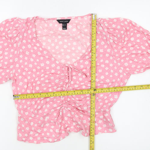New Look Women's Pink Floral Viscose Cropped Blouse Size 12