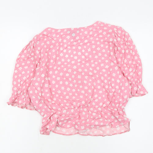 New Look Women's Pink Floral Viscose Cropped Blouse Size 12