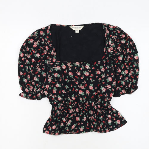 Miss Selfridge Womens Black Floral Puff Sleeve Peplum Blouse UK 8