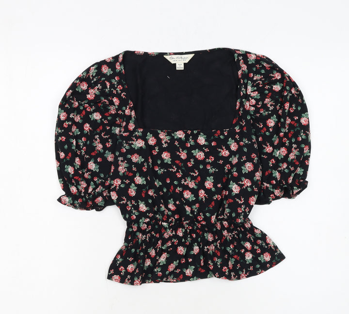 Miss Selfridge Womens Black Floral Puff Sleeve Peplum Blouse UK 8