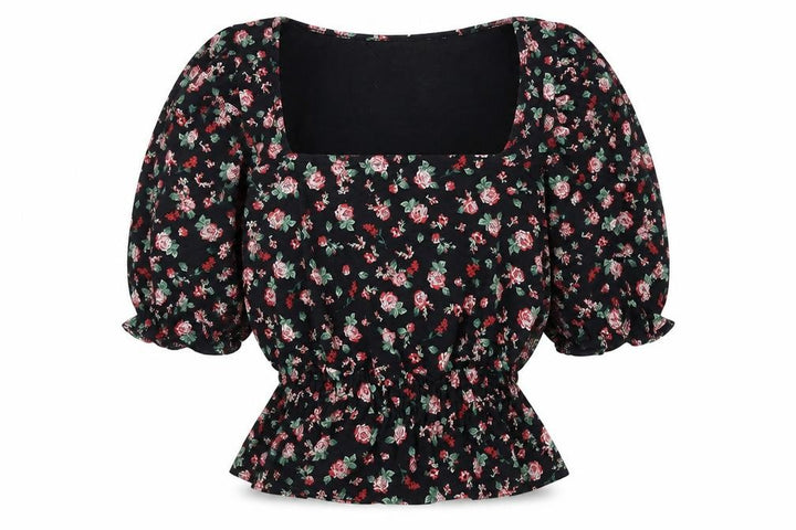 Miss Selfridge Womens Black Floral Puff Sleeve Peplum Blouse UK 8